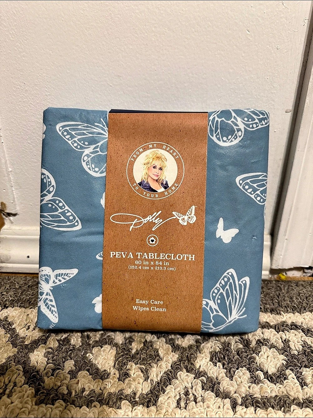 Dolly Parton PEVA Butterfly Tablecloth Blue & White